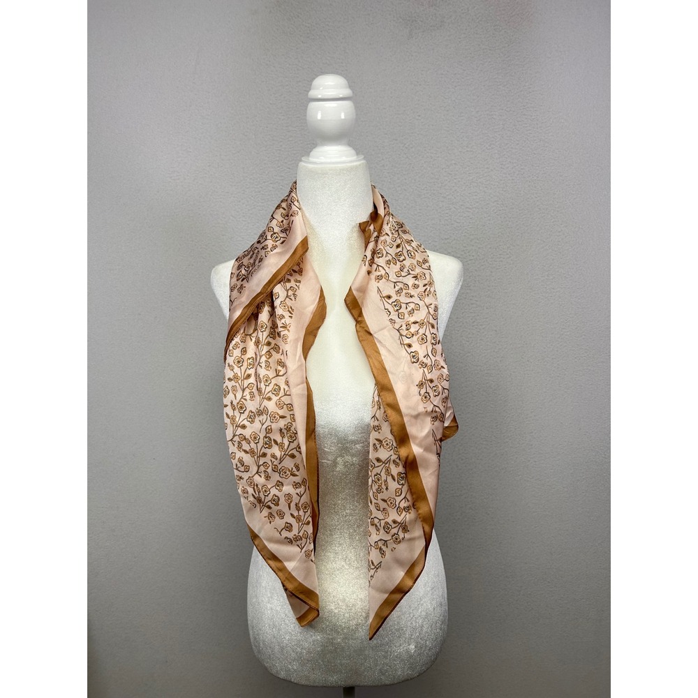 Cottagecore Unbranded Women OS Pink Brown Floral Vine Silky Square Neck Scarf
